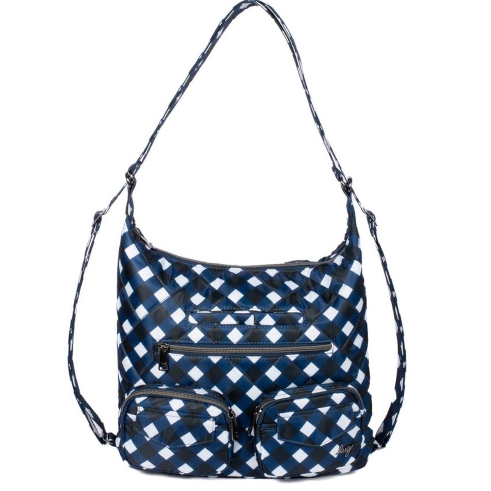 Lug Gingham Navy Zipliner 2 Convertible Hobo Bag 💙🤍🖤💙🤍🖤 BNWT